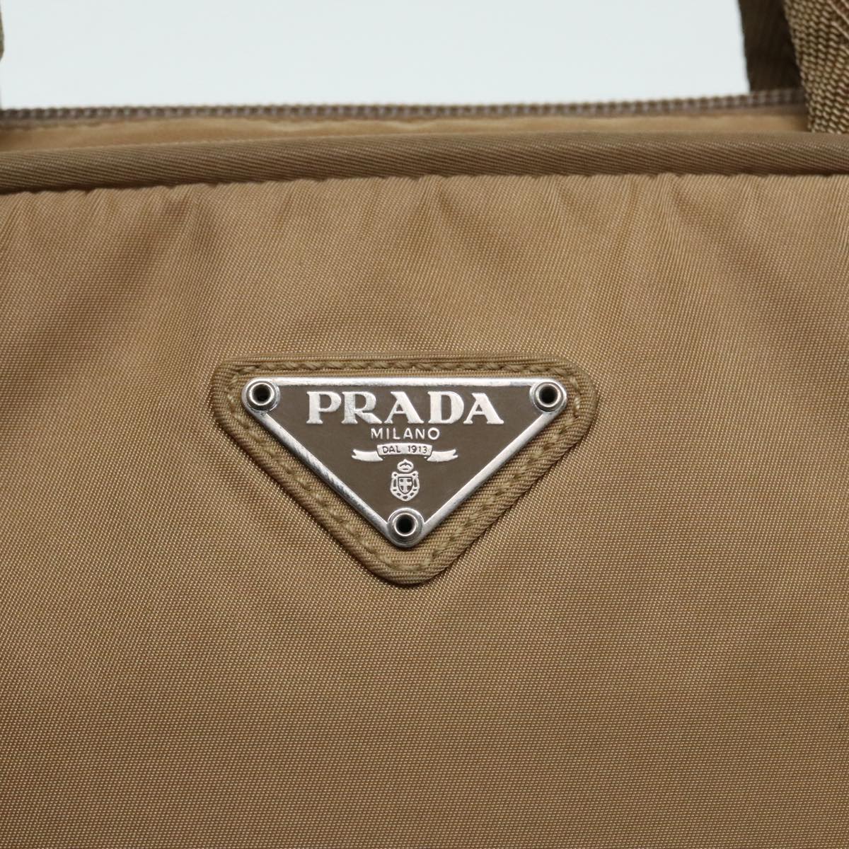 PRADA Hand Bag Nylon Khaki Silver Auth 91246