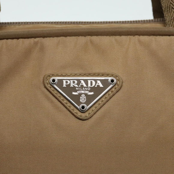 PRADA Hand Bag Nylon Khaki Silver Auth 91246
