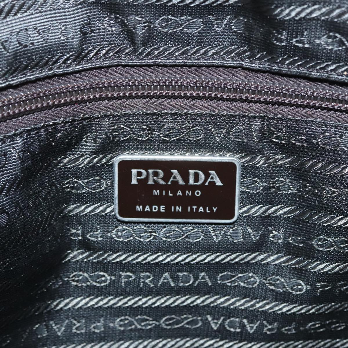 PRADA Hand Bag Nylon Khaki Silver Auth 91246