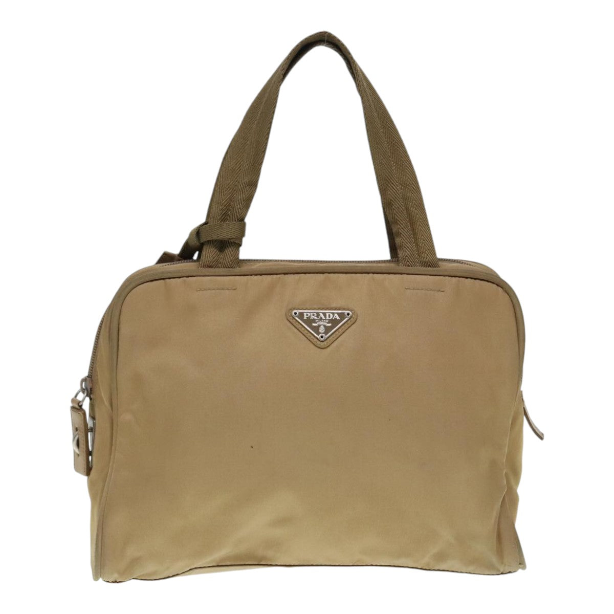 PRADA Hand Bag Nylon Khaki Silver Auth 91246