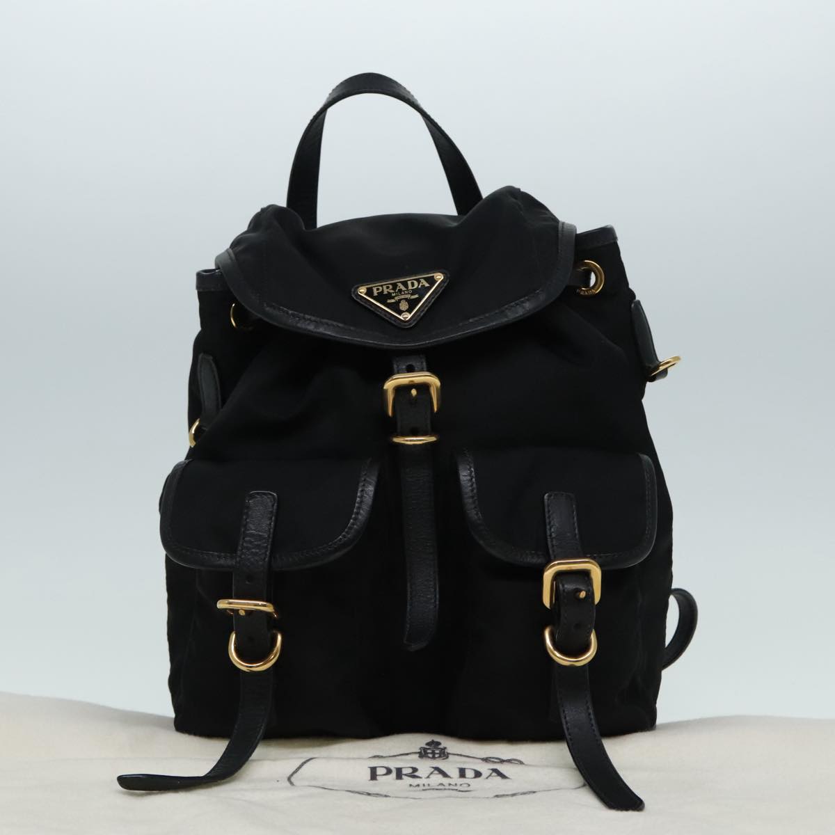 PRADA Backpack Nylon Black Gold Auth 91248