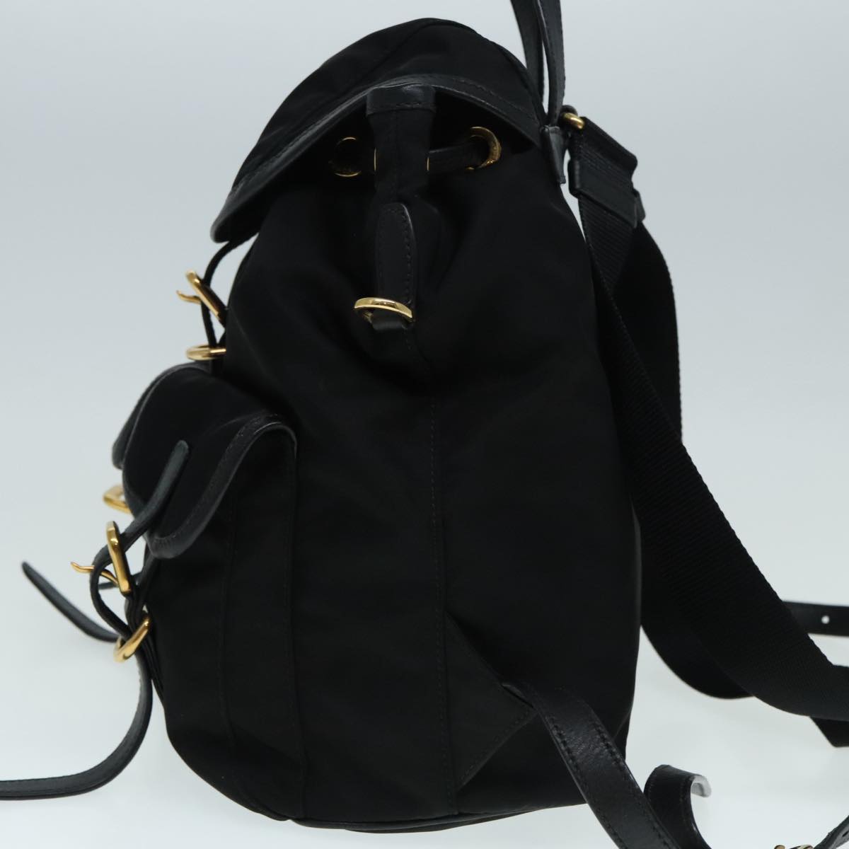 PRADA Backpack Nylon Black Gold Auth 91248 - 0