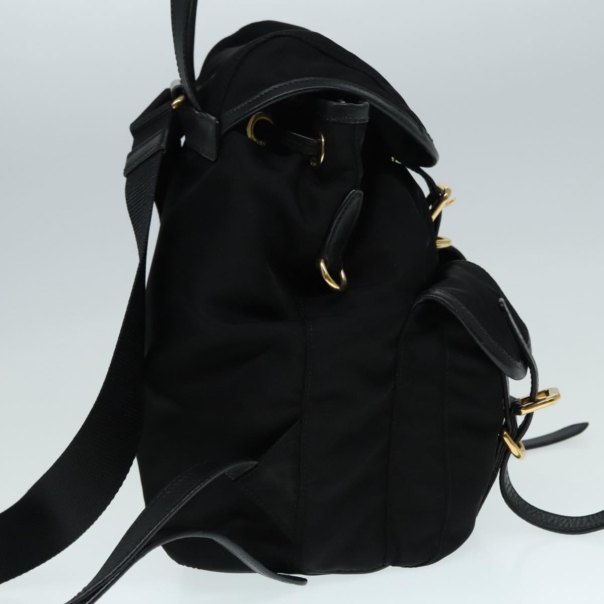 PRADA Backpack Nylon Black Gold Auth 91248