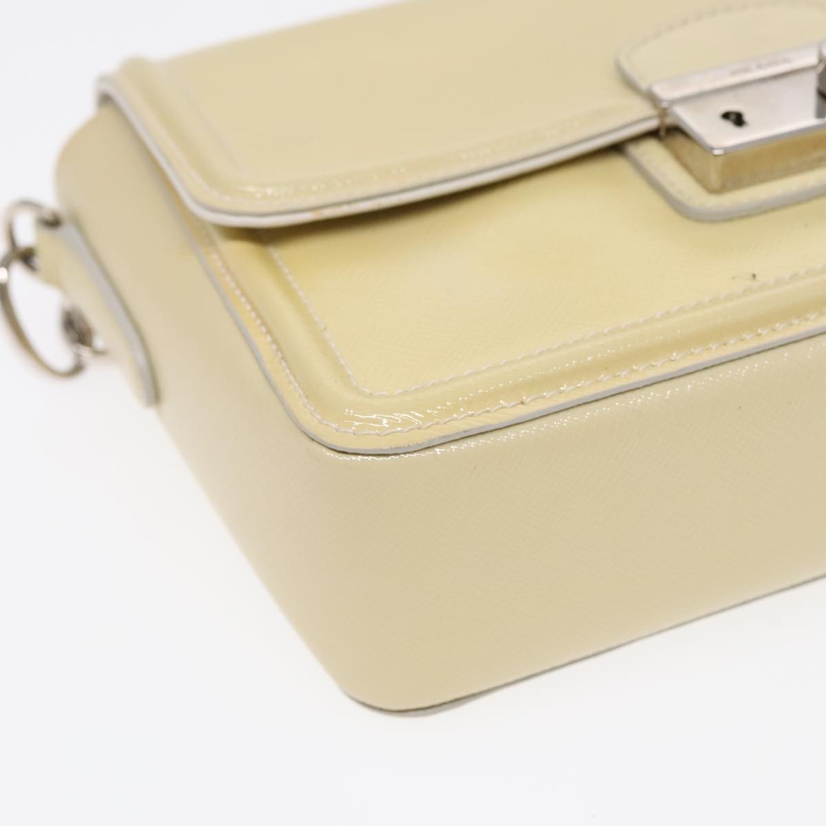 PRADA Chain Shoulder Bag Enamel Yellow Silver Auth 91250