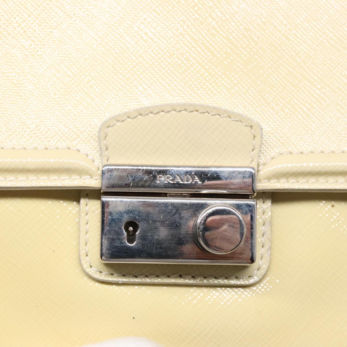 PRADA Chain Shoulder Bag Enamel Yellow Silver Auth 91250