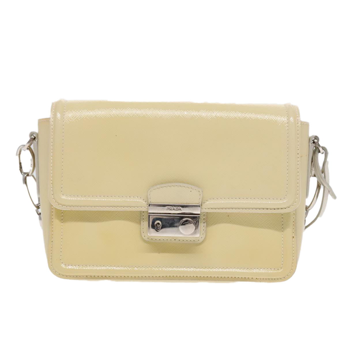 PRADA Chain Shoulder Bag Enamel Yellow Silver Auth 91250