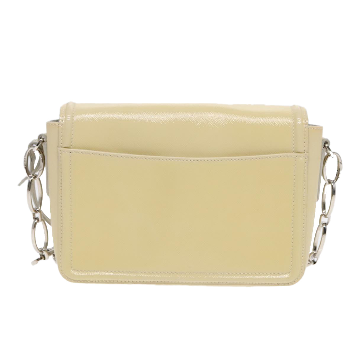 PRADA Chain Shoulder Bag Enamel Yellow Silver Auth 91250 - 0