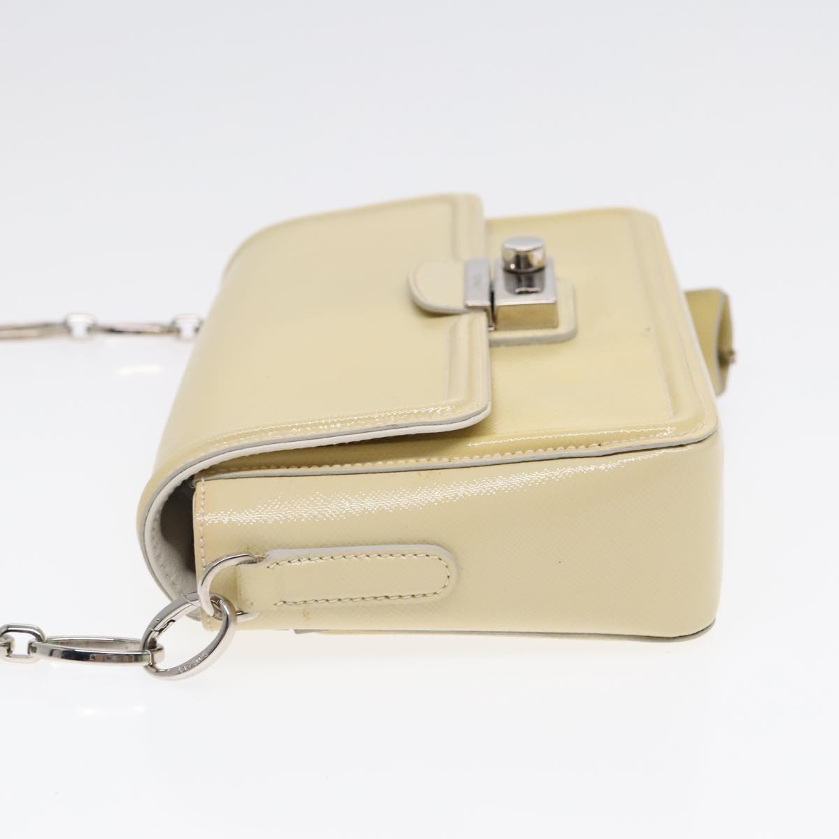 PRADA Chain Shoulder Bag Enamel Yellow Silver Auth 91250