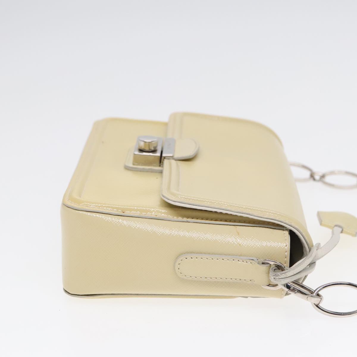 PRADA Chain Shoulder Bag Enamel Yellow Silver Auth 91250