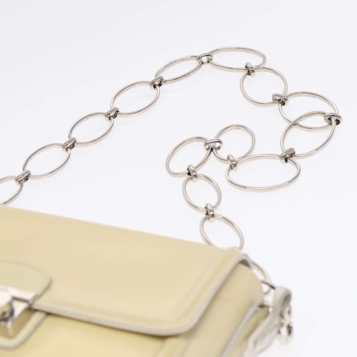 PRADA Chain Shoulder Bag Enamel Yellow Silver Auth 91250