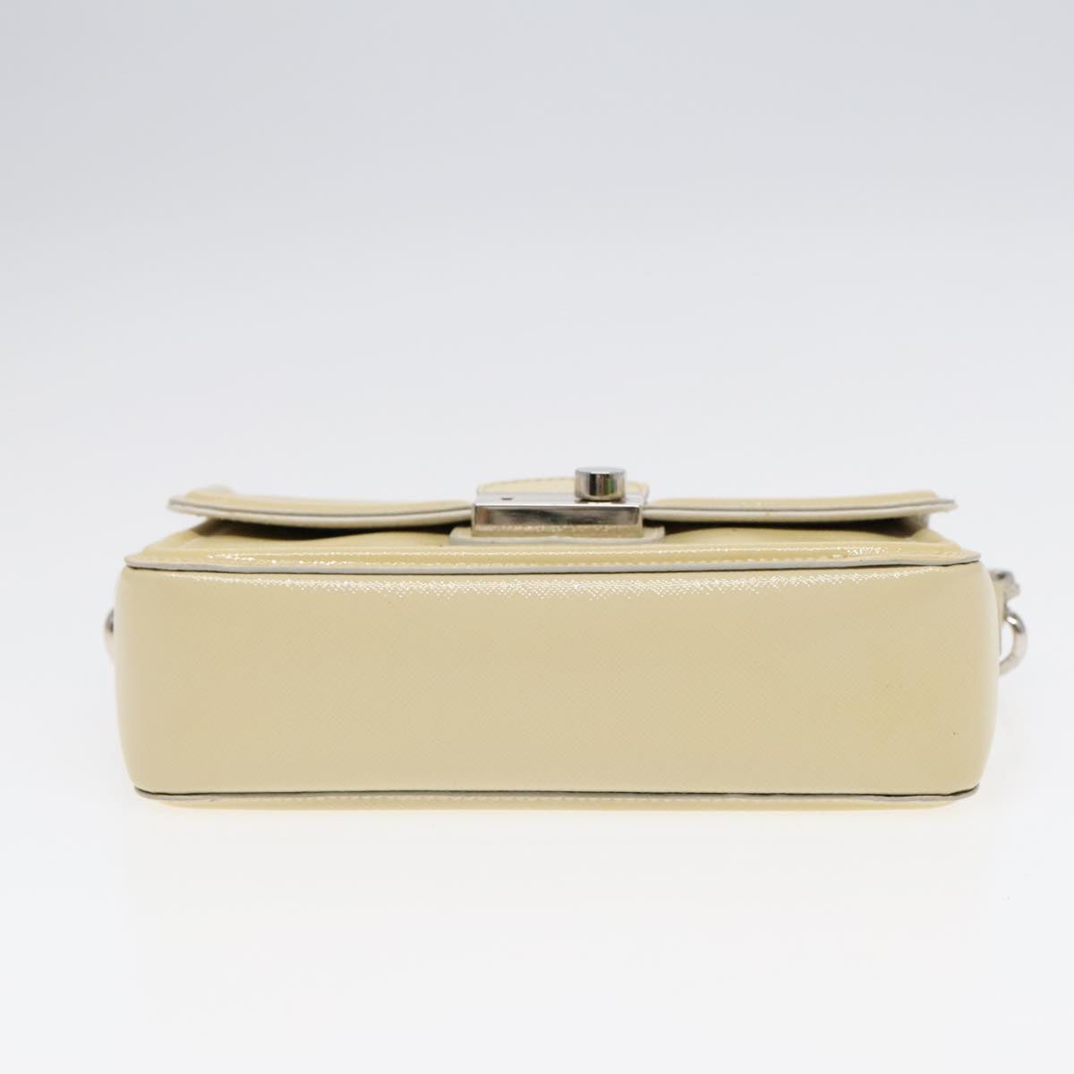 PRADA Chain Shoulder Bag Enamel Yellow Silver Auth 91250