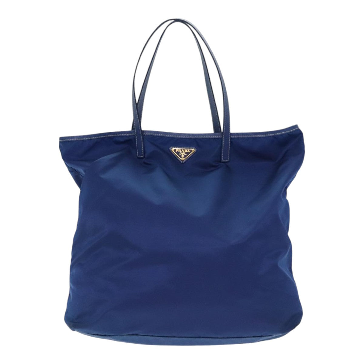 PRADA Tote Bag Nylon Leather Blue Gold Auth 91252