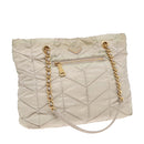 PRADA Chain Quilted Shoulder Bag Nylon Beige Gold Auth 91253-1