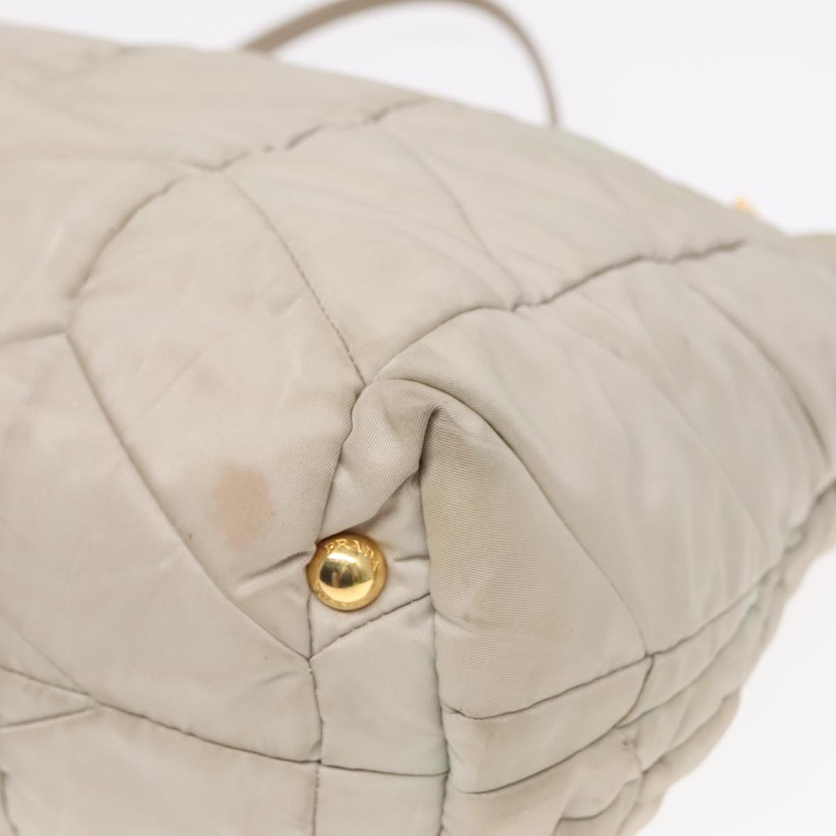 PRADA Chain Quilted Shoulder Bag Nylon Beige Gold Auth 91253