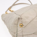 PRADA Chain Quilted Shoulder Bag Nylon Beige Gold Auth 91253-14
