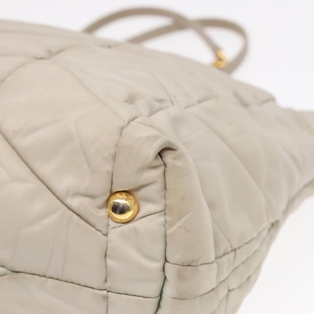 PRADA Chain Quilted Shoulder Bag Nylon Beige Gold Auth 91253