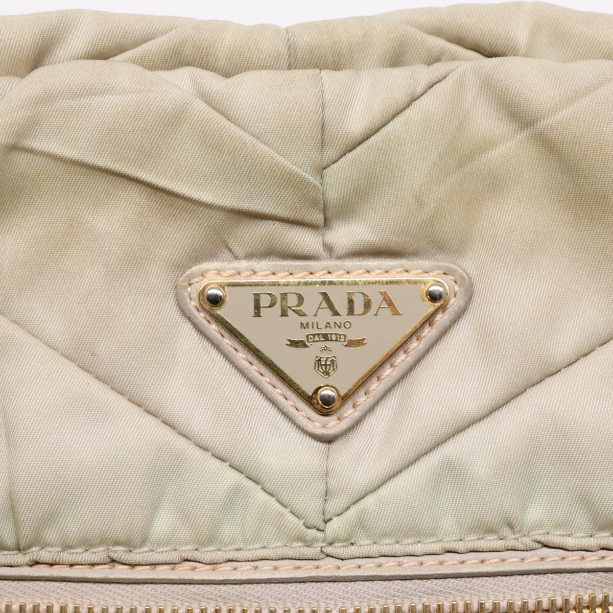 PRADA Chain Quilted Shoulder Bag Nylon Beige Gold Auth 91253