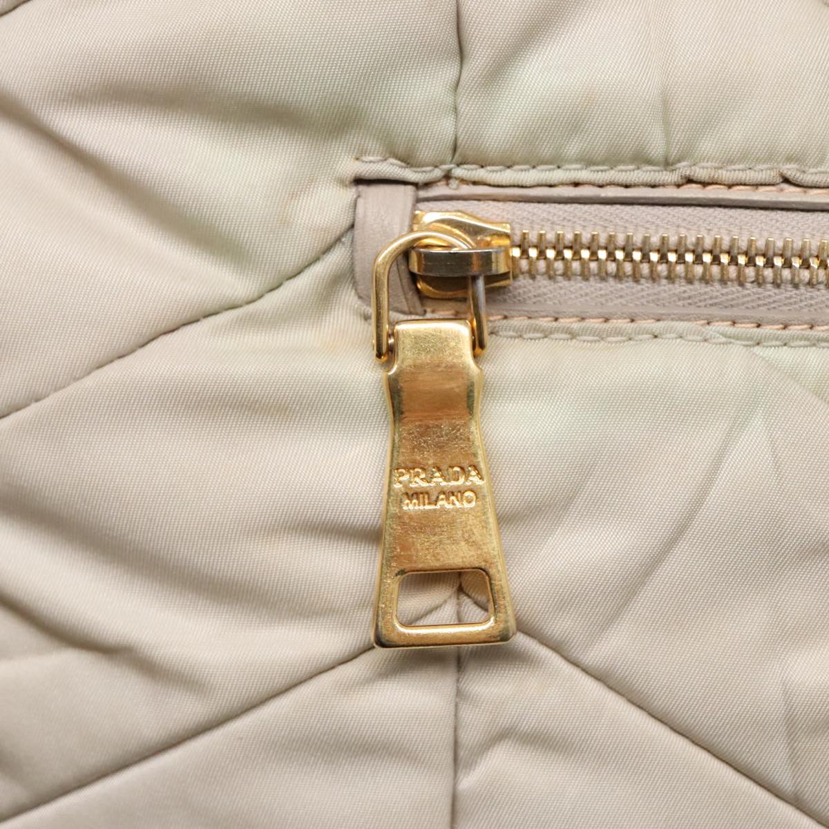 PRADA Chain Quilted Shoulder Bag Nylon Beige Gold Auth 91253