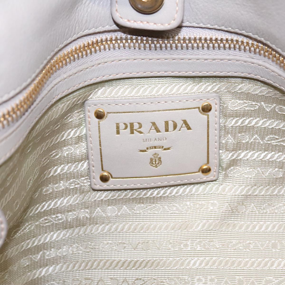 PRADA Chain Quilted Shoulder Bag Nylon Beige Gold Auth 91253