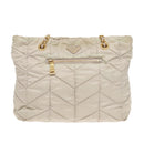 PRADA Chain Quilted Shoulder Bag Nylon Beige Gold Auth 91253-13
