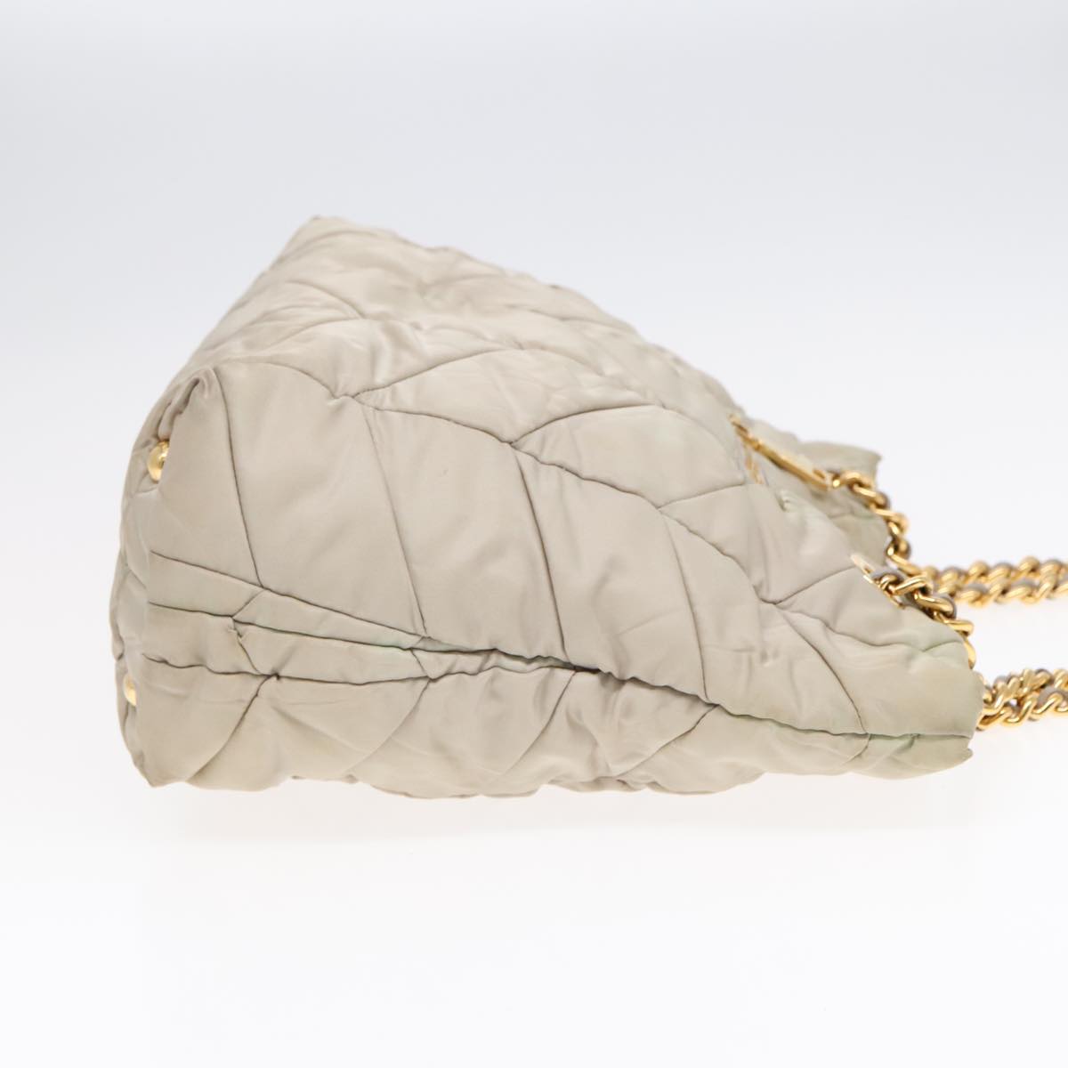 PRADA Chain Quilted Shoulder Bag Nylon Beige Gold Auth 91253