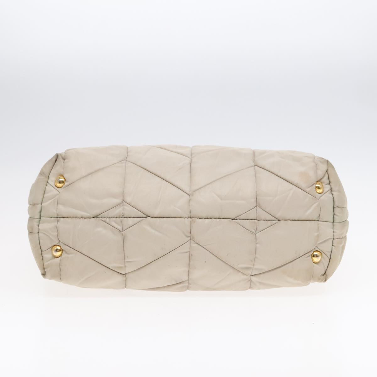 PRADA Chain Quilted Shoulder Bag Nylon Beige Gold Auth 91253