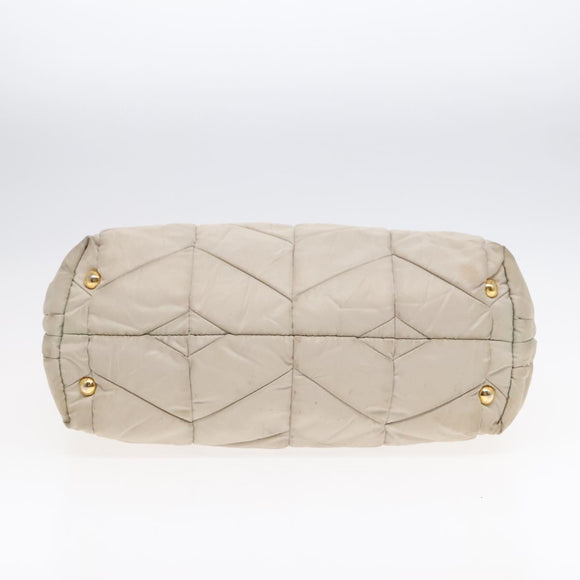 PRADA Chain Quilted Shoulder Bag Nylon Beige Gold Auth 91253