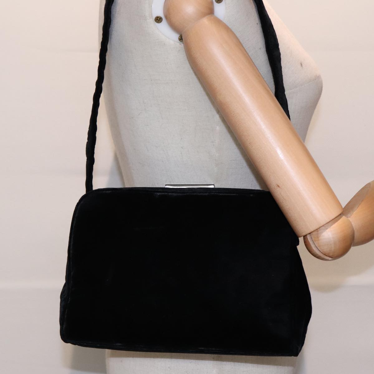 PRADA Shoulder Bag Velor Black Auth 91256