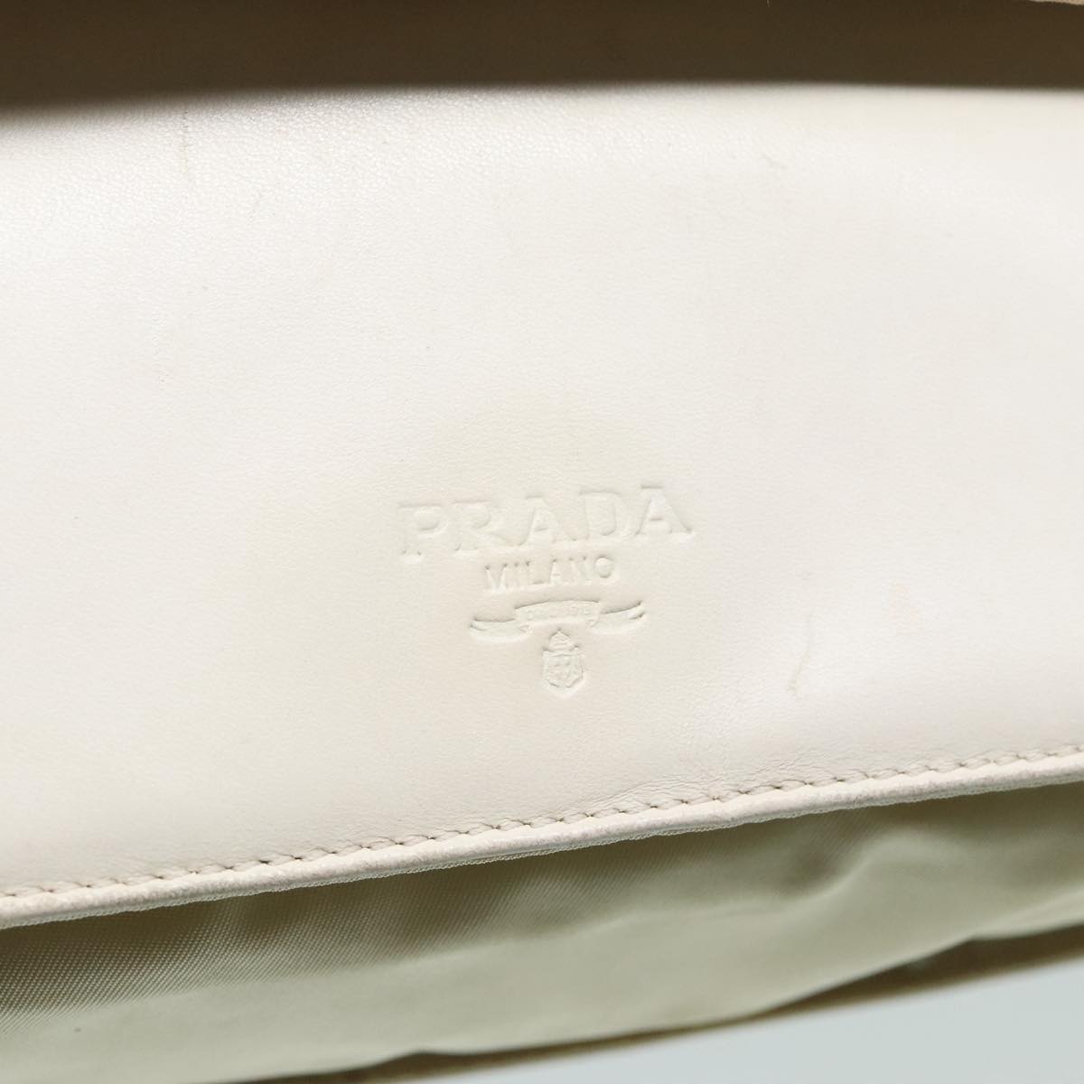 PRADA Shoulder Bag Leather White Silver Auth 91257