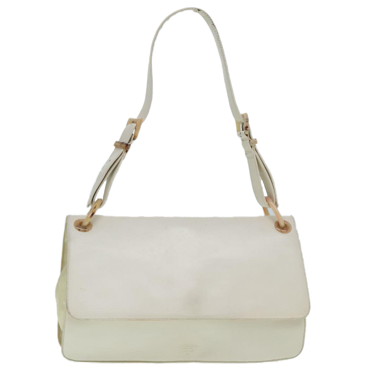 PRADA Shoulder Bag Leather White Silver Auth 91257