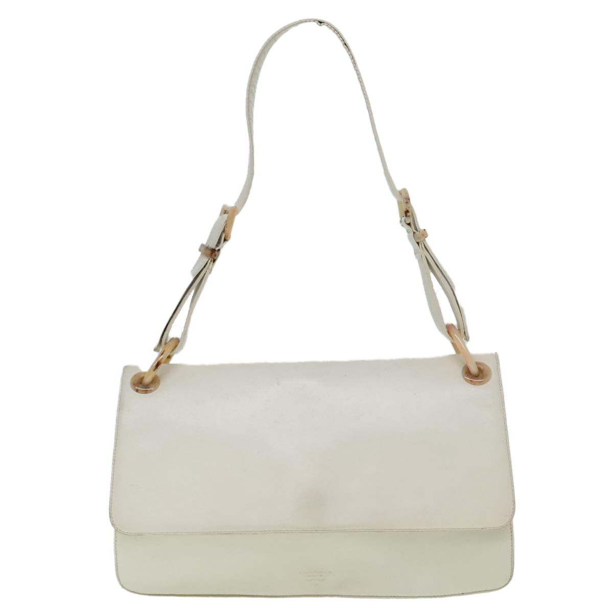 PRADA Shoulder Bag Leather White Silver Auth 91257