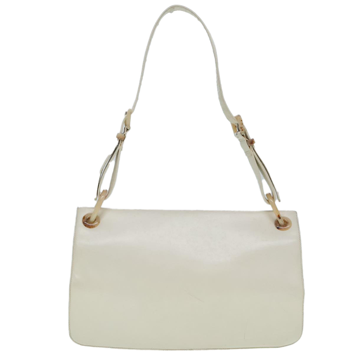 PRADA Shoulder Bag Leather White Silver Auth 91257 - 0