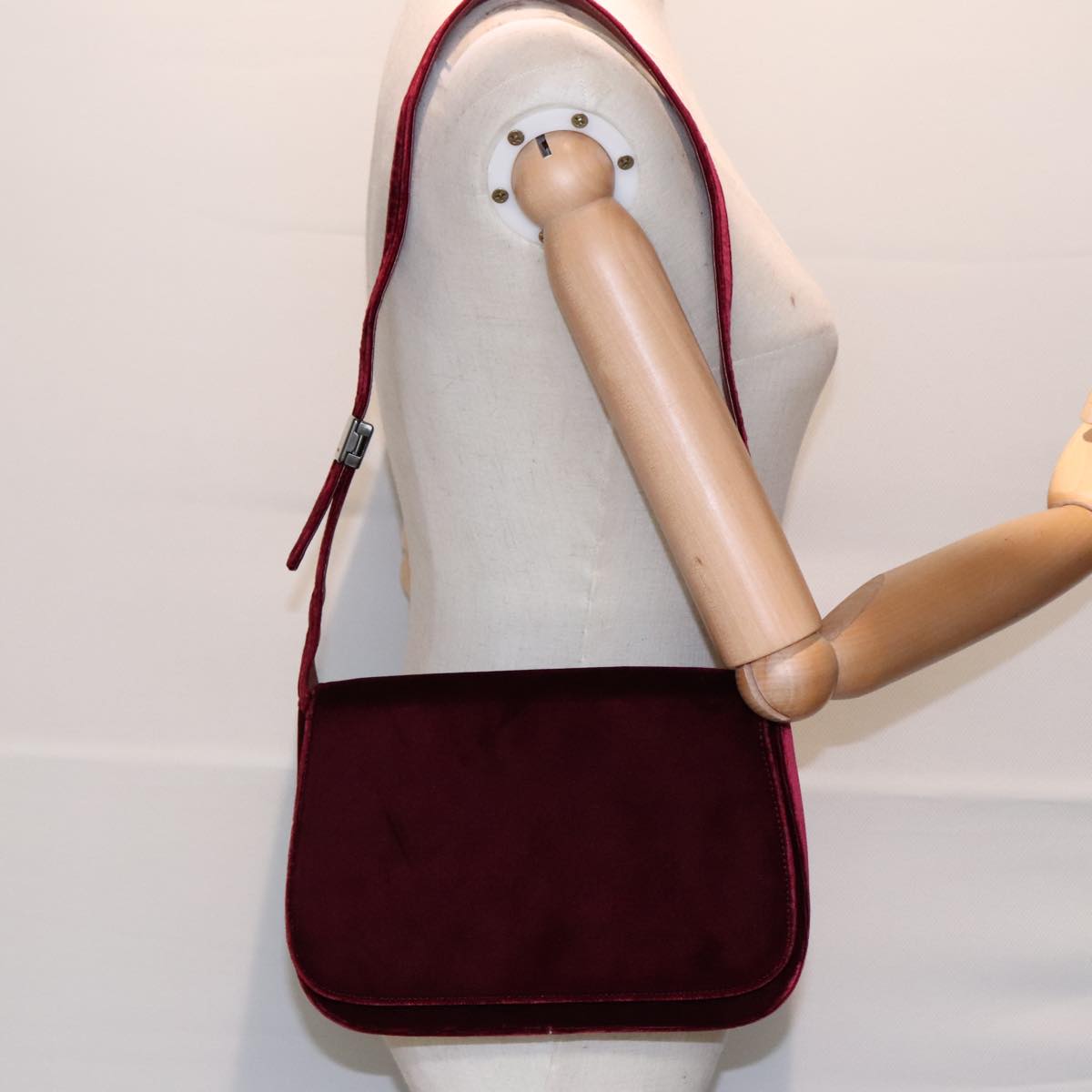 PRADA Shoulder Bag Velor Wine Red Auth 91258