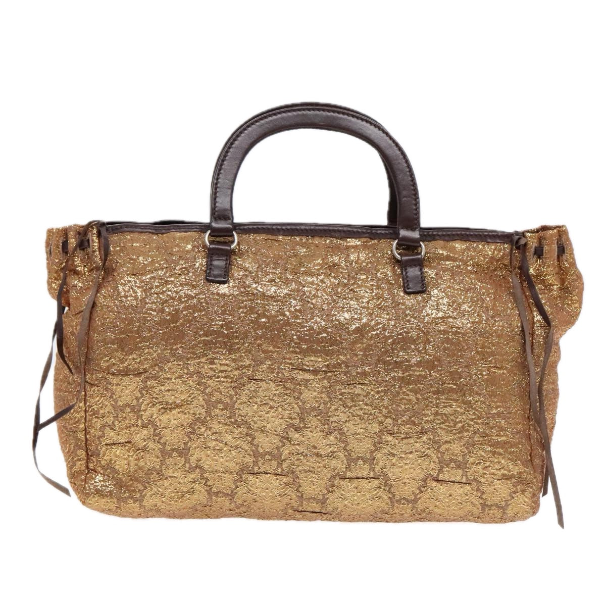 PRADA Hand Bag Canvas Gold Auth 91259