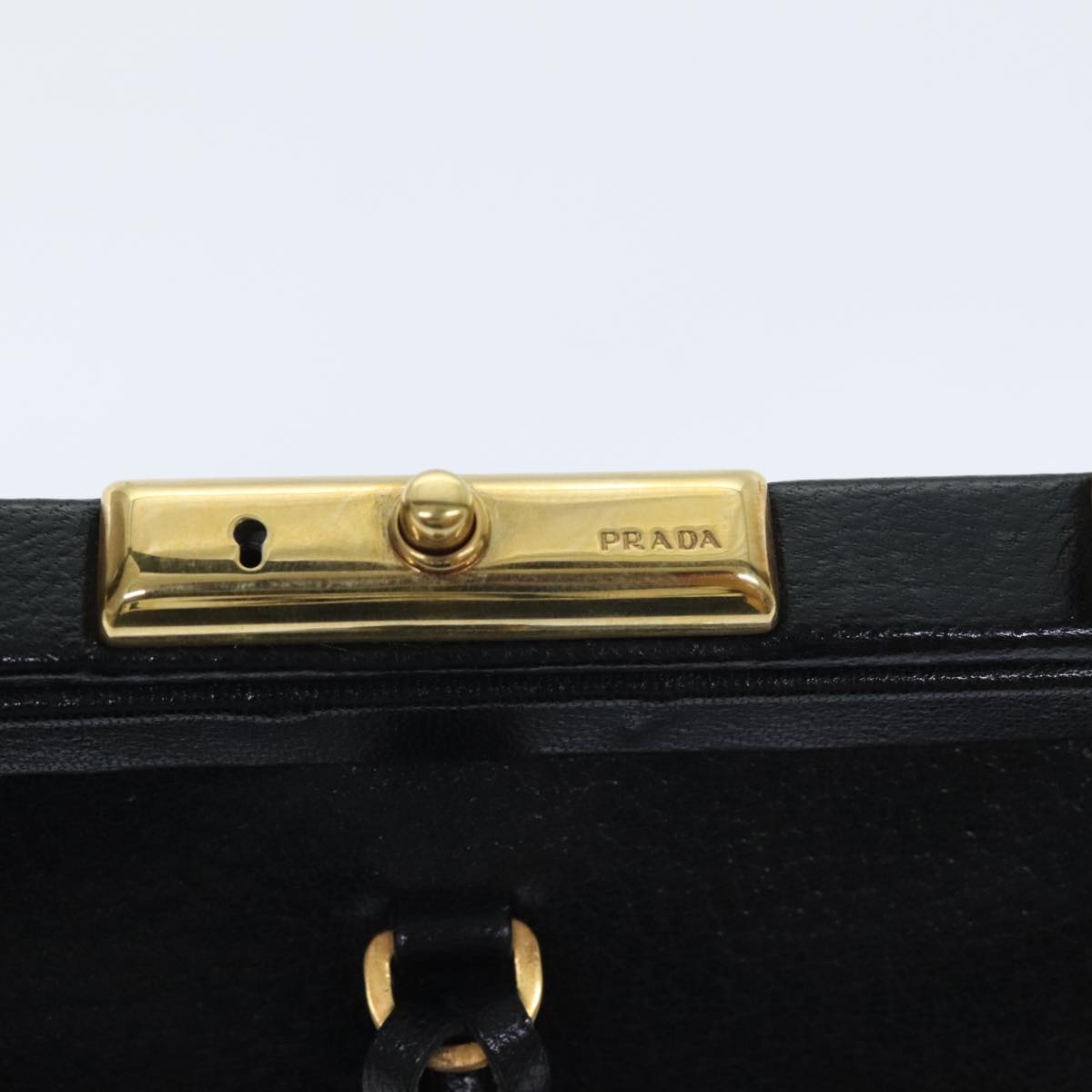 PRADA Hand Bag Leather Black Gold Auth 91260