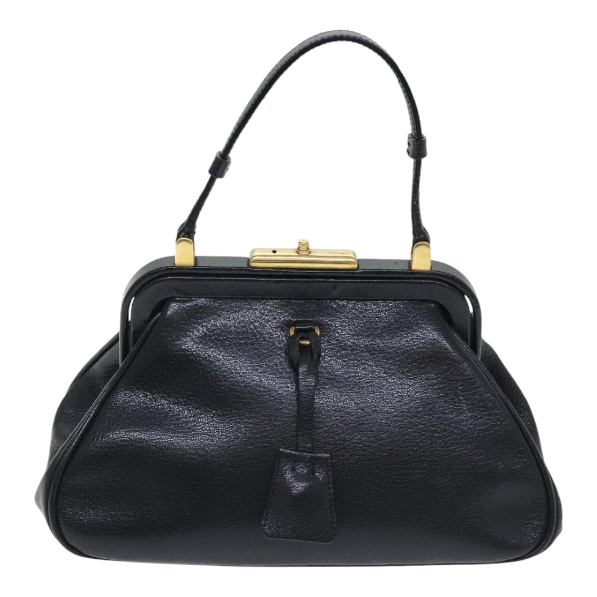 PRADA Hand Bag Leather Black Gold Auth 91260