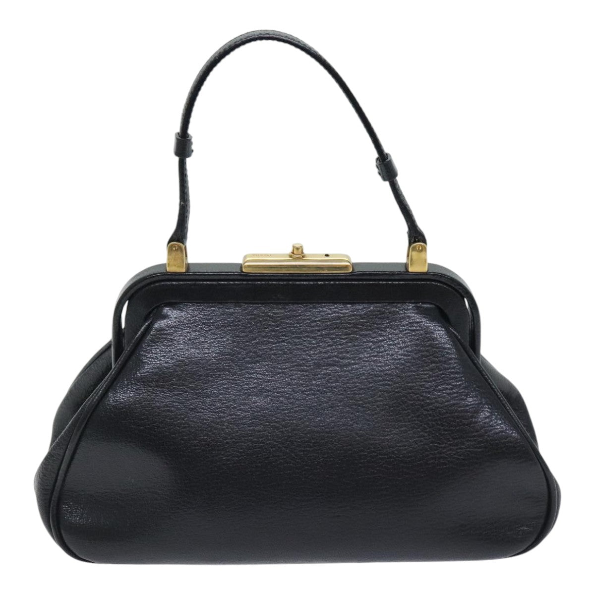 PRADA Hand Bag Leather Black Gold Auth 91260 - 0