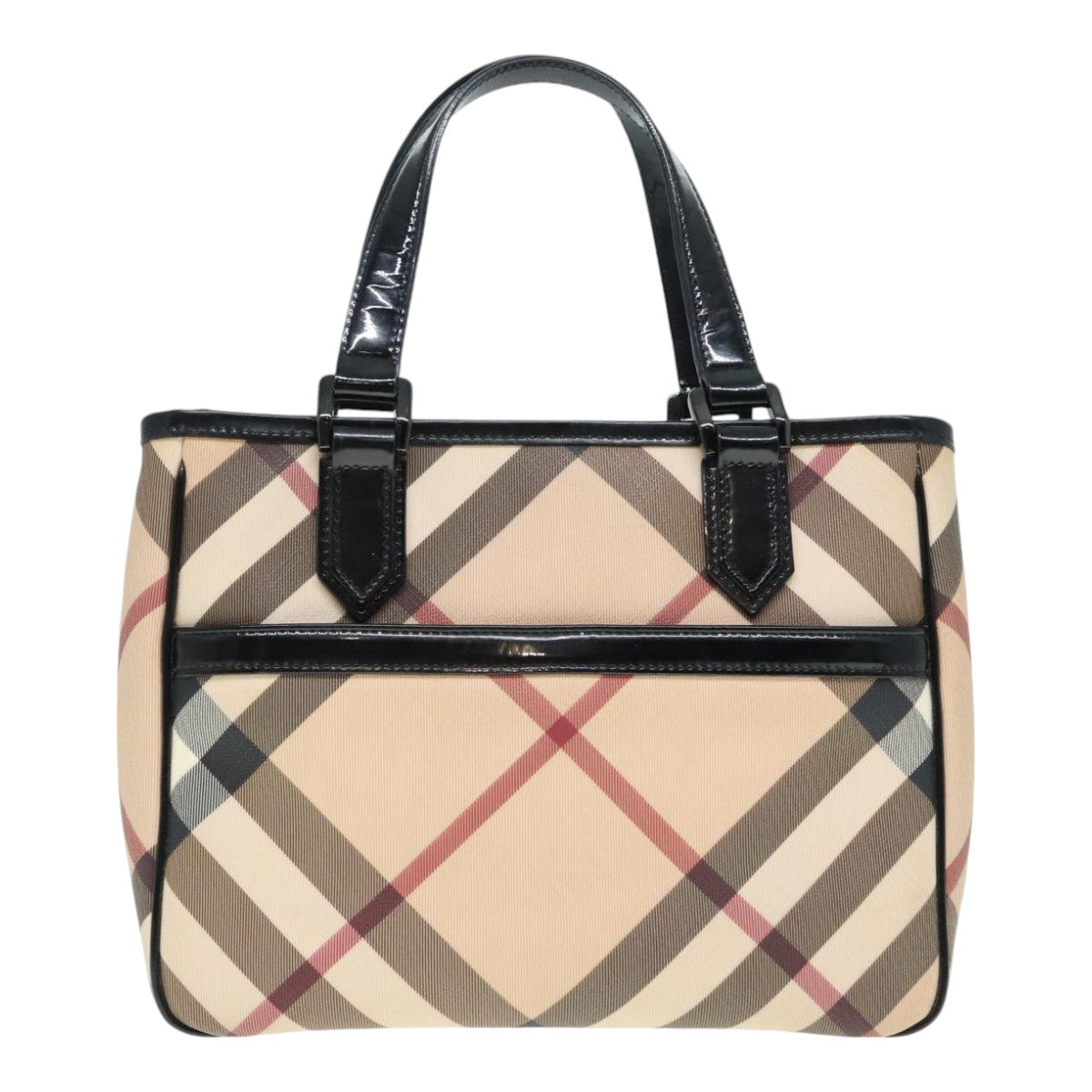 BURBERRY Nova Check Hand Bag PVC Beige Silver Auth 91263