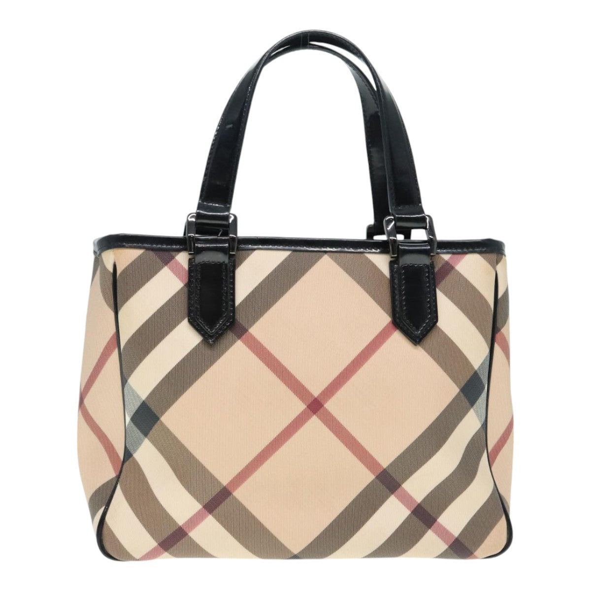 BURBERRY Nova Check Hand Bag PVC Beige Silver Auth 91263 - 0