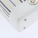 BURBERRY Hand Bag Canvas White Navy Silver Auth 91265-14