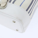 BURBERRY Hand Bag Canvas White Navy Silver Auth 91265-15