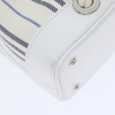 BURBERRY Hand Bag Canvas White Navy Silver Auth 91265-16