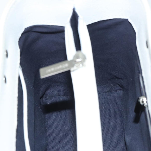 BURBERRY Hand Bag Canvas White Navy Silver Auth 91265