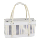 BURBERRY Hand Bag Canvas White Navy Silver Auth 91265-1