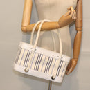 BURBERRY Hand Bag Canvas White Navy Silver Auth 91265-21