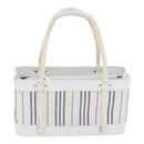 BURBERRY Hand Bag Canvas White Navy Silver Auth 91265-13