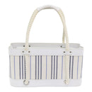 BURBERRY Hand Bag Canvas White Navy Silver Auth 91265-2