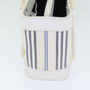 BURBERRY Hand Bag Canvas White Navy Silver Auth 91265-3
