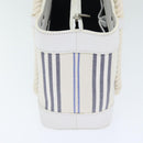 BURBERRY Hand Bag Canvas White Navy Silver Auth 91265-4