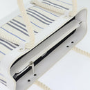 BURBERRY Hand Bag Canvas White Navy Silver Auth 91265-6